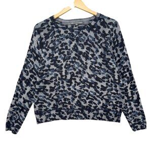 Elliott Lauren Leopard Sweater Womens Blue Black Cashmere Blend Crewneck Size M